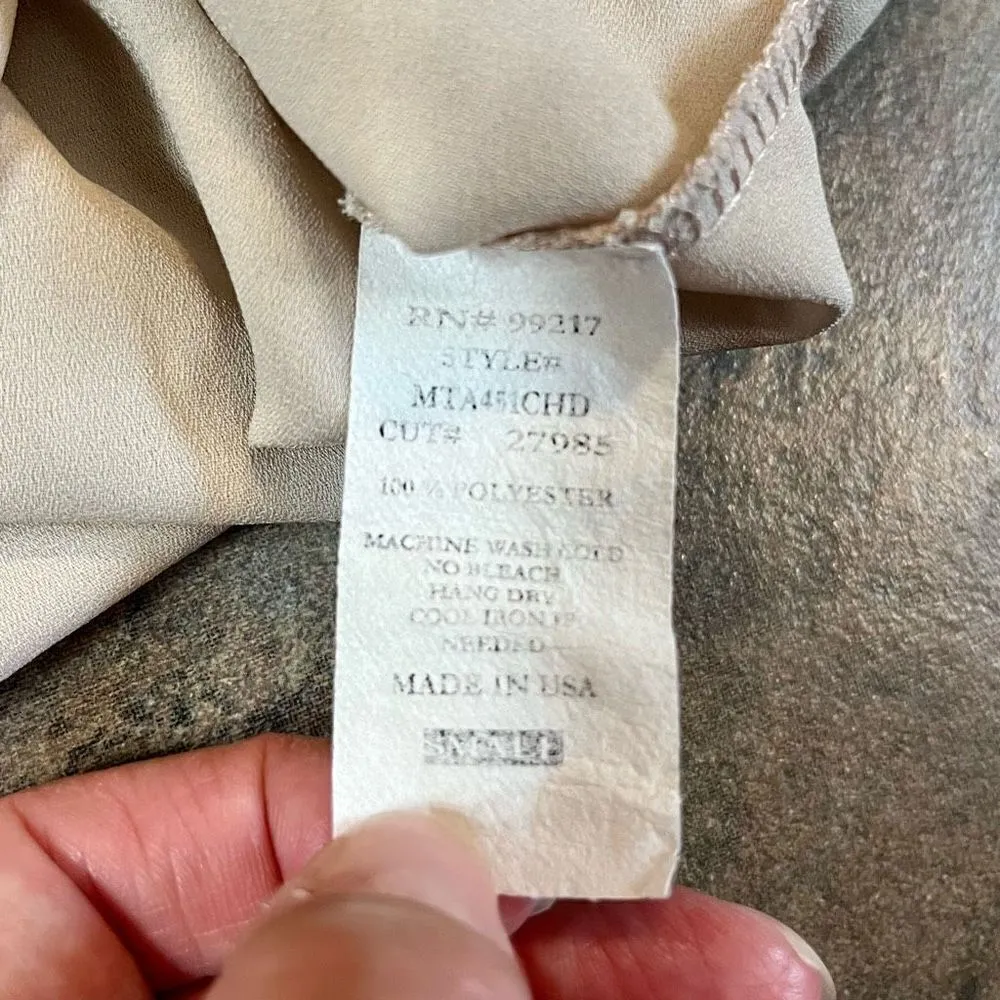 Cream/Tan Crossbody Wrap Blouse with Lace Back Small Tan - Image 10