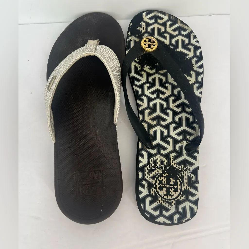Tory Burch  Black & White Marbelized Patterned Flip Flops size 9 - Image 10