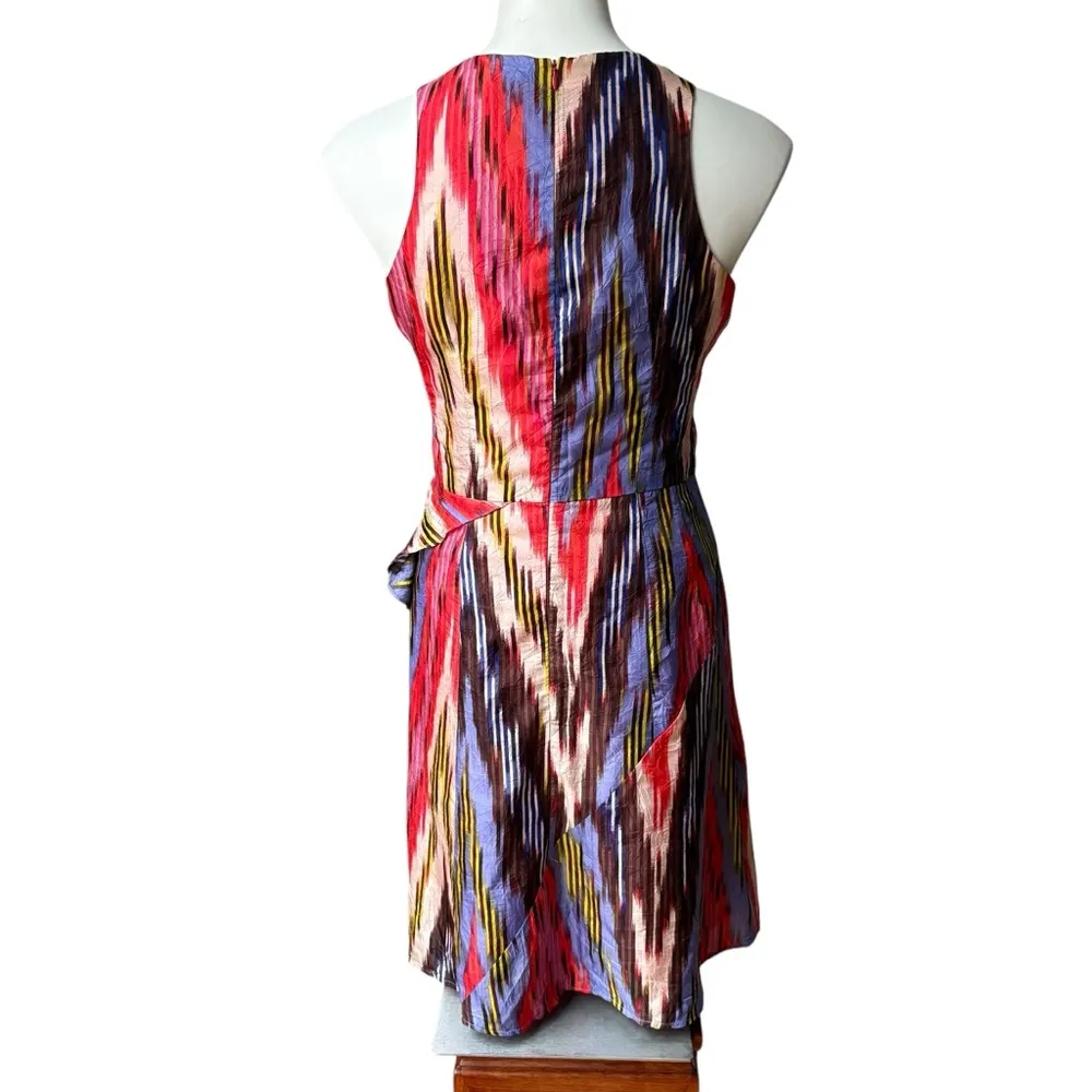 Nanette Lepore Go Getter Multi color Seamed Drape Ruffle Ikat Silk Dress, Sz 2 - Image 4