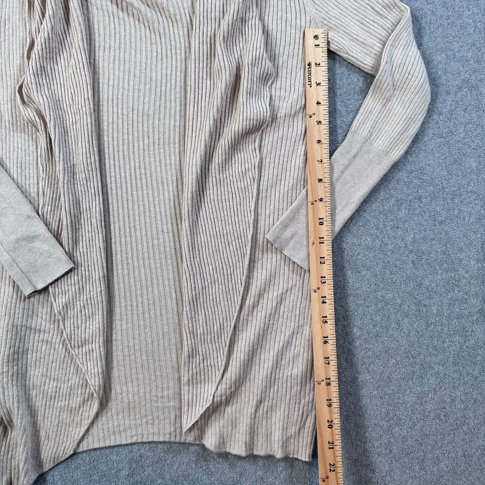 Leith Ribbed Knit Open Cardigan Sweater Women's XS Tan Oatmeal Drape Collar - Image 5