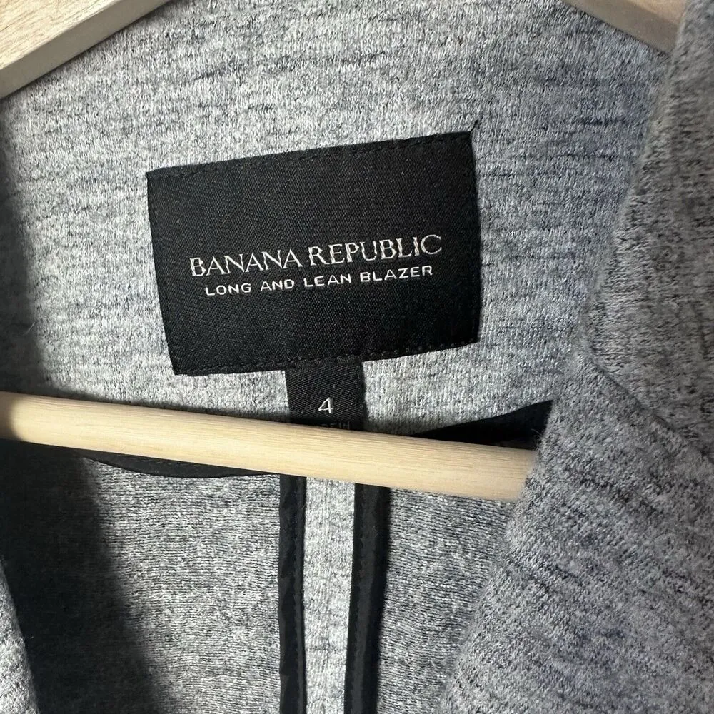 Banana Republic Jacket Womens Long & Lean Blazer Grey Unstructured Wool Office 4 - Image 4