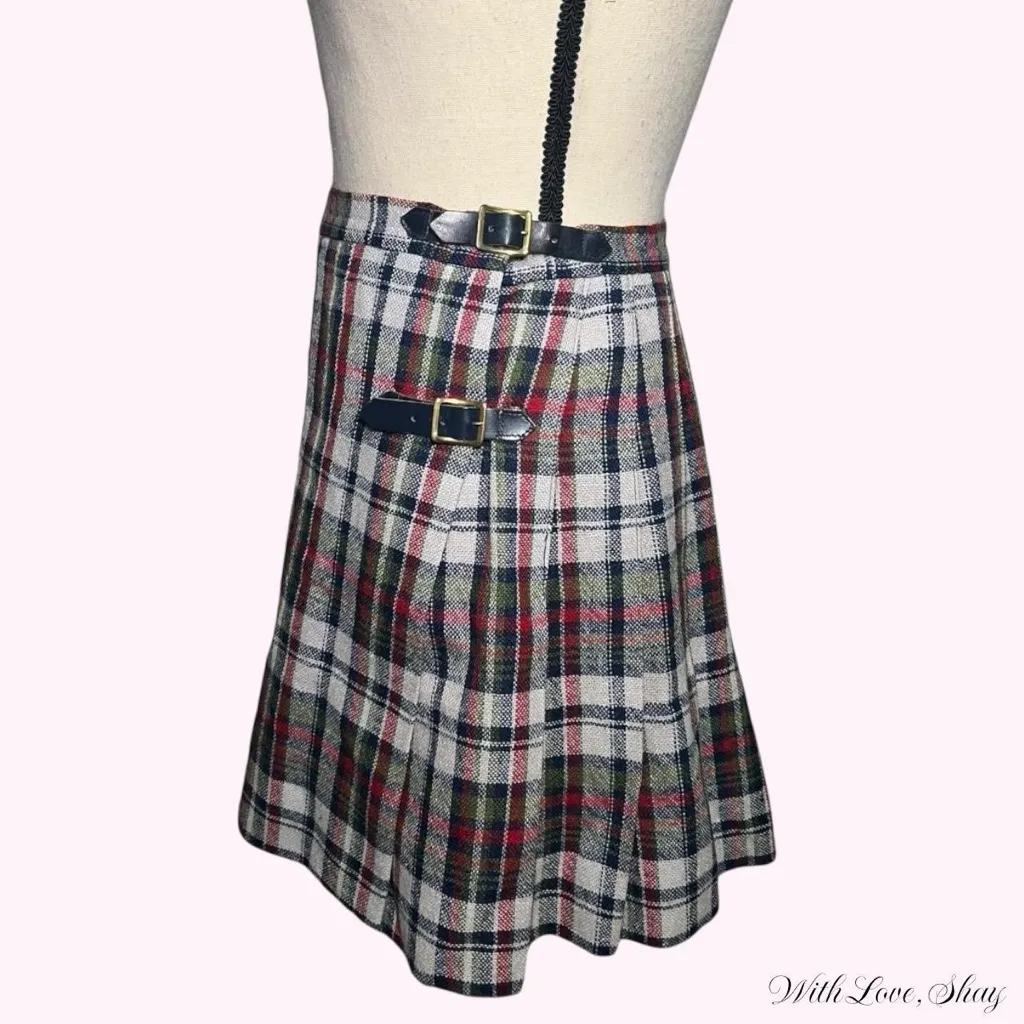 80s/90s vintage Four Corners dark academia plaid pleated mini wrap skirt Red - Image 2