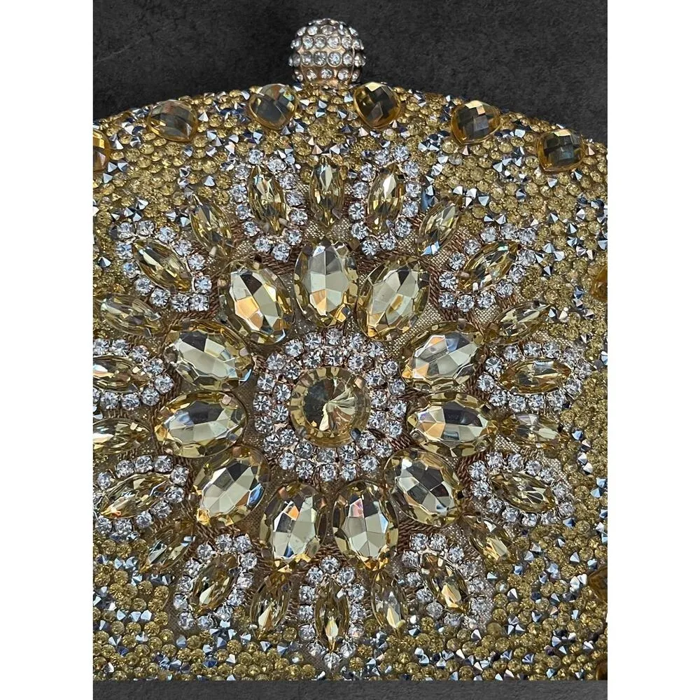 RAMLA Gold Crystal Embellished Formal Convertible Clutch Crossbody Bag - Image 8