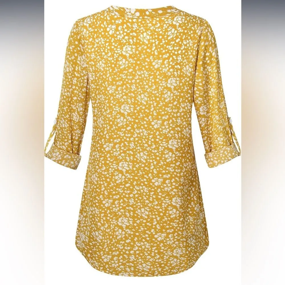 Timeson Women's Casual Chiffon V Neck 3/4 Sleeve Blouse Tops Sz XL White - Image 2