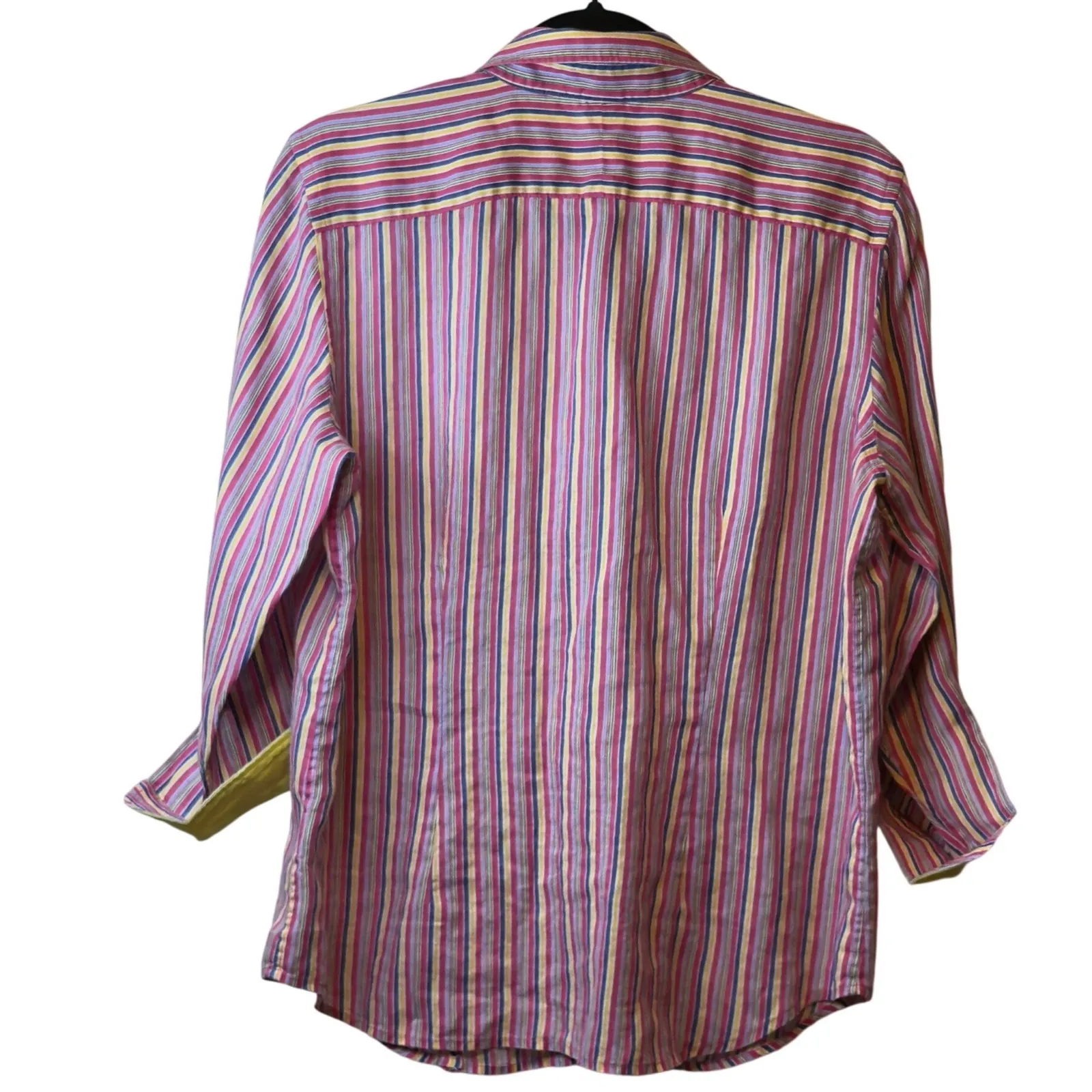 Lauren Ralph Lauren Shirt Womens Stripe 100% Linen Button Down 3/4 Sleeve Size L - Image 2