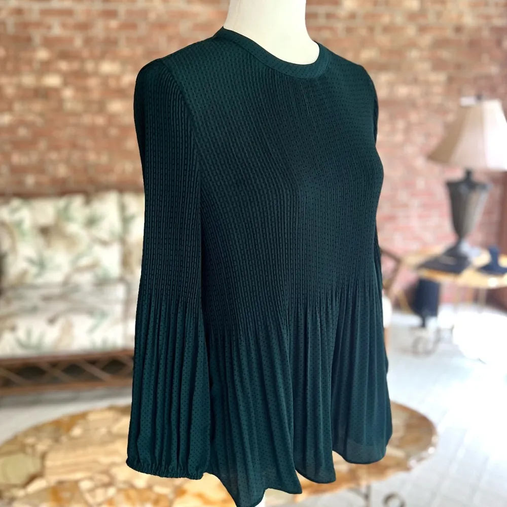 Adrianna Papell Top Accordion Pleat Polka Dot Green S Dressy Party Work Holiday - Image 11
