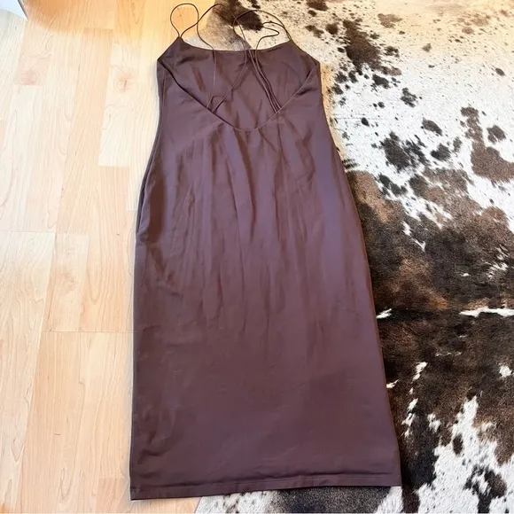 BABATON ARITZIA Brown Contour Scoop back Midi Bodycon Dress‎ Size Large - Image 6