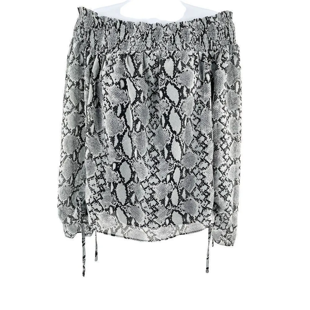 Miss Me Sweet Love Off Shoulder Long Sleeve Snake Skin Print Lace Top Small - Image 43