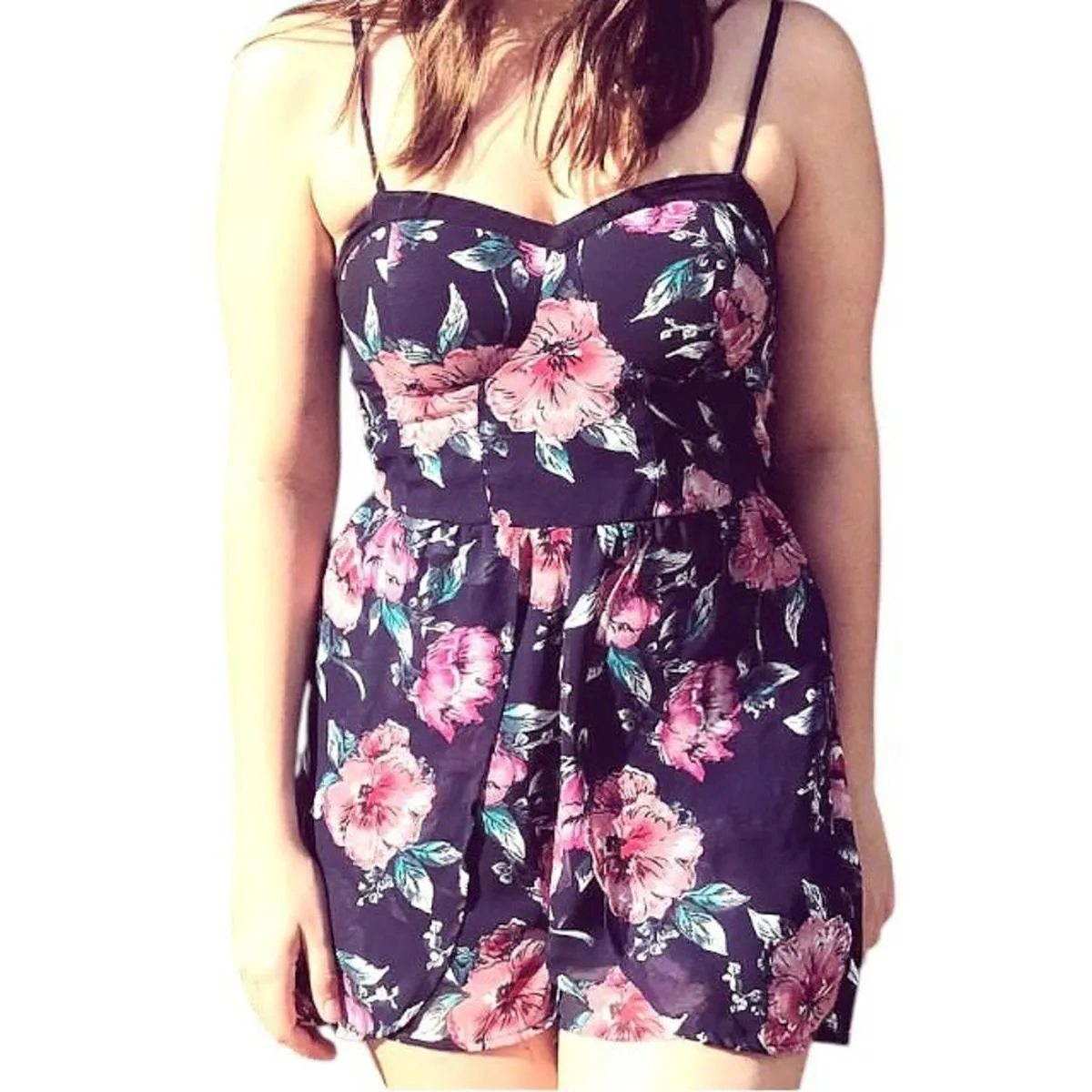 Coquette Garden Floral Romper with Empire Waist &‎ Built-In Bra – Size M - Image 3