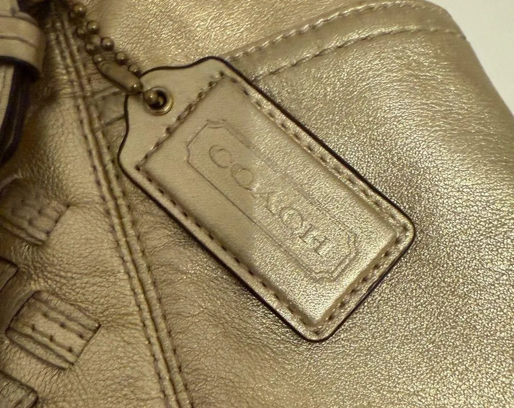 COACH North South Metallic Woven Leather Gold Leather Shoulder Bag Tote F17099 - Image 7