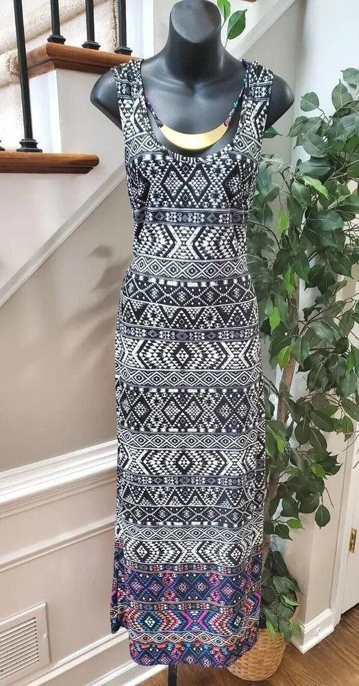 Karin Stevens Women's Black & White Scoop Neck Sleeveless Long Maxi Dress Medium - Image 10