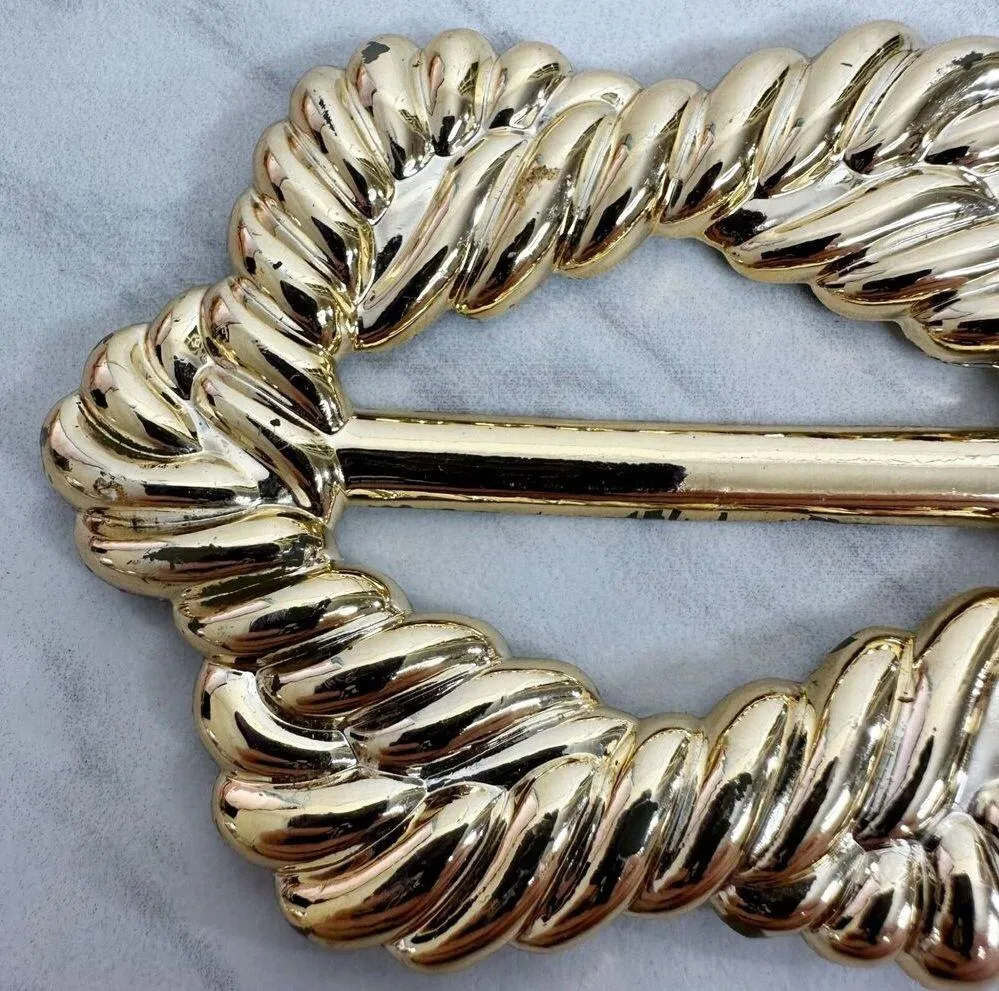 Vintage Metallic Gold Scarf Slide Shirt Tie Bar Belt Buckle - Image 3