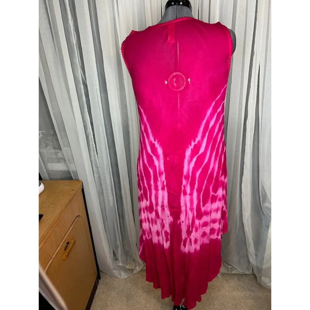 Sun dress tie dye muu muu boho pink fuchsia embroidered sequins Size XL - Image 6