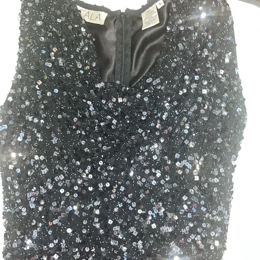 Scala Silk Black Sequin Beaded Gown Prom Formal Size Small (Can Fit Medium) - Image 8