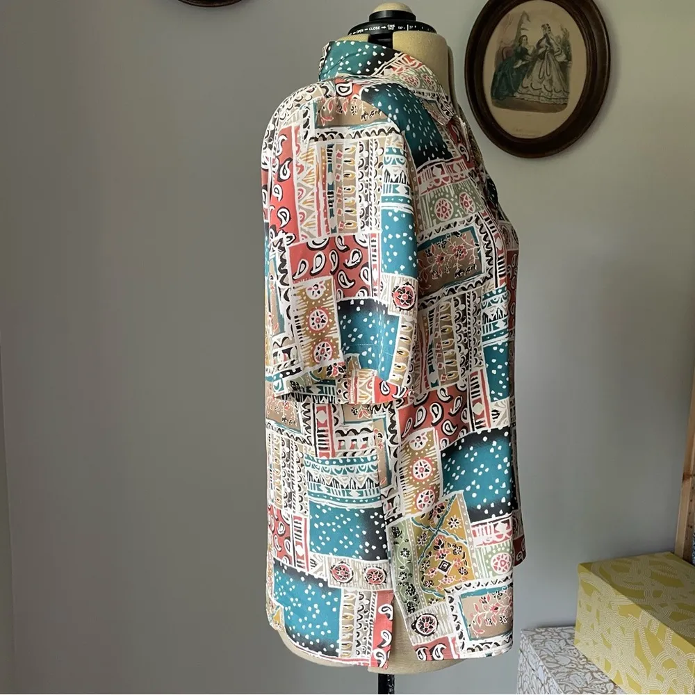 VINTAGE 1990s patchwork pattern button down blouse - Image 5