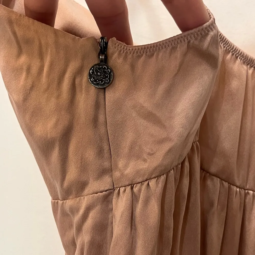 odd molly baby doll cami 100% silk dress dusty pink tan size small - Image 7