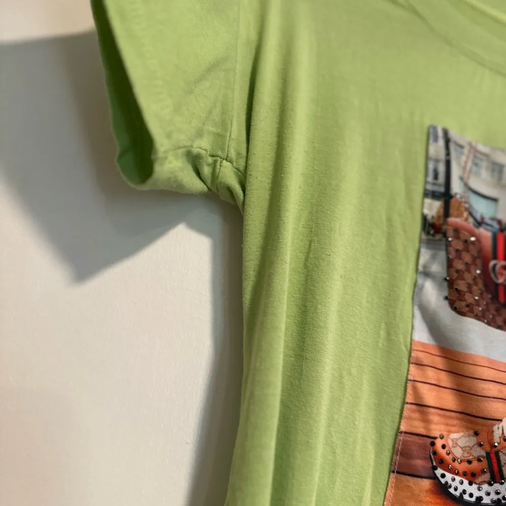 Women's Lime Green. Gucci Sneakers. Gucci Bag. Rhinestones. Graphic Tee. Green - Image 6