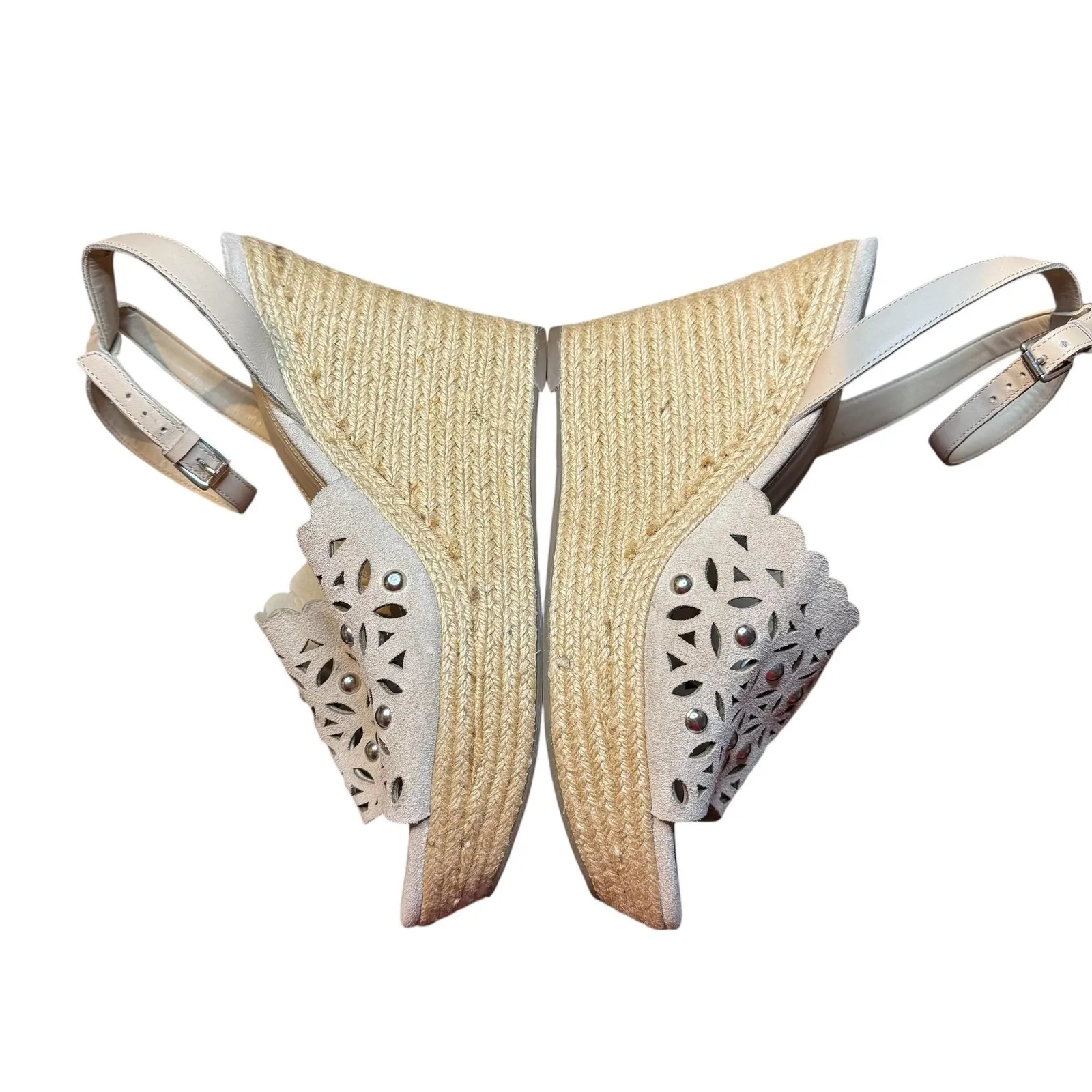 Marc‎ Fisher Shoes Womens Size 11M Beige Suede Studded Wedge Sandals Espadrille - Image 6