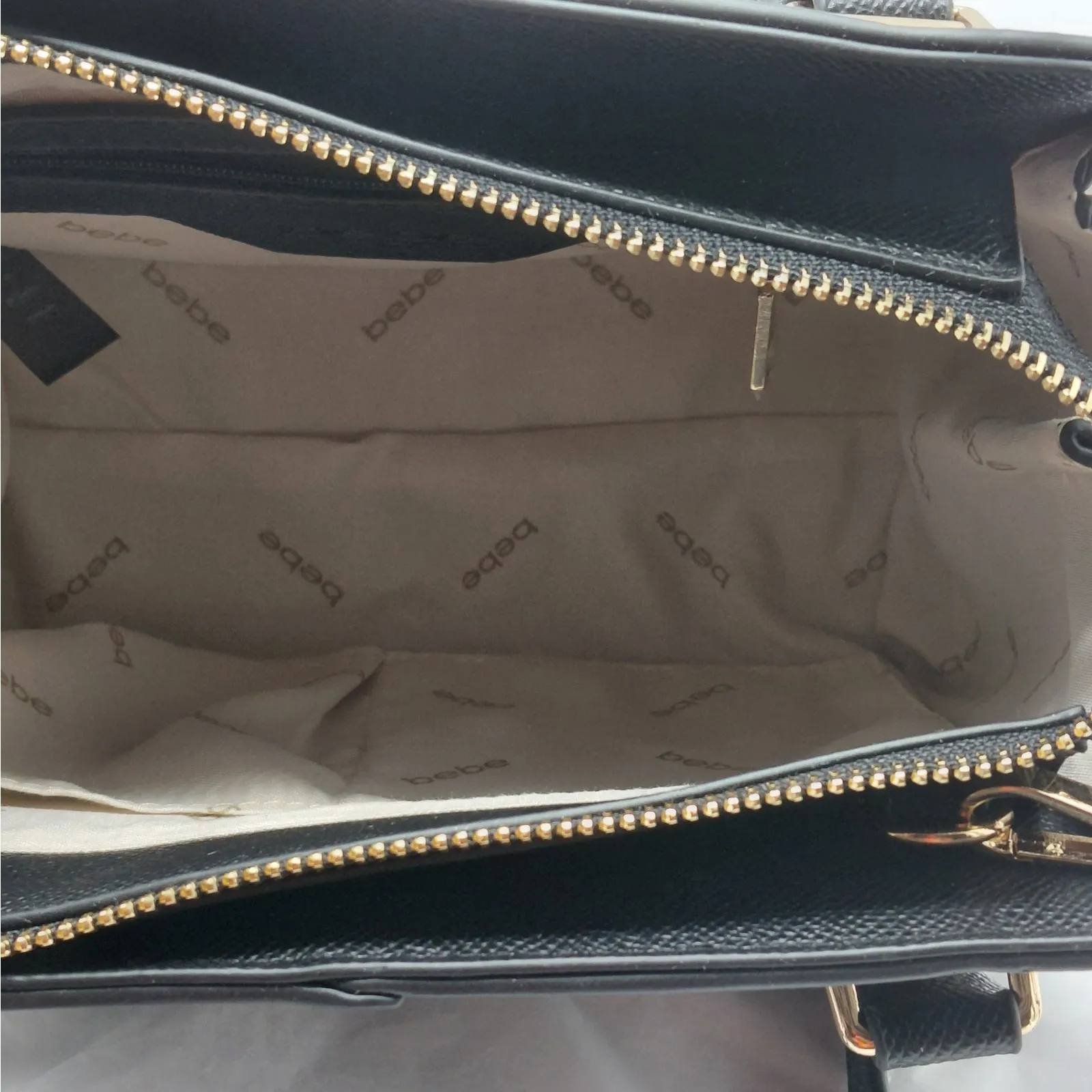 Bebe Women Black Logo Crossbody Satchel Handbag Purse Gold Chain Small Tote NWOT - Image 7