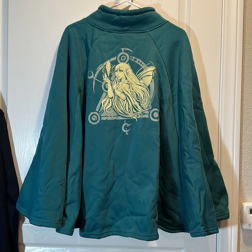 The Dark Crystal Jim Henson Jade Fleece Lined Poncho Sweatshirt Cape Size XL EUC Green - Image 3