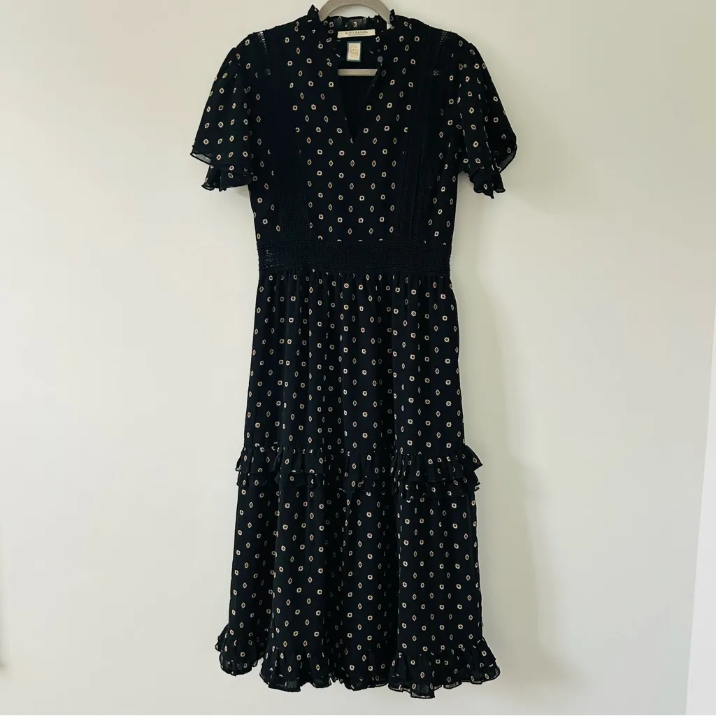Scotch & Soda Maison Scotch Mille Nuits Tasha Ruffled Tiered Midi Dress Black M - Image 3