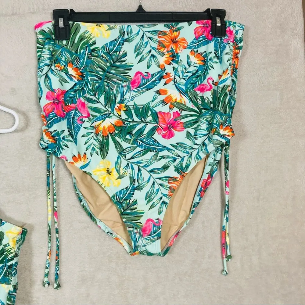 Cacique Swim Suit Set 38D Lined Bra Top Size‎ 14 High Waisted Brief Hawaiian - Image 3