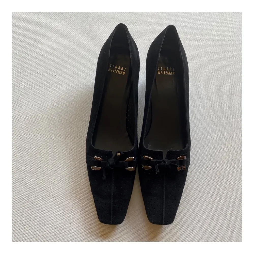 COPY - Stuart Weitzman Perforated Suede Kitten Heels - Image 2