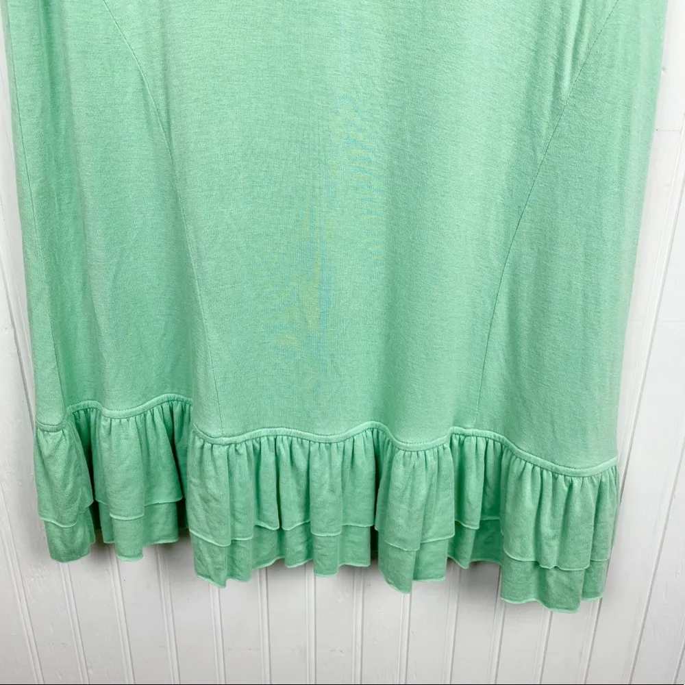 LOGO by Lori Goldstein Women's Green Short Sleeve Ruffle Hem Tunic Top Size XS - Image 4