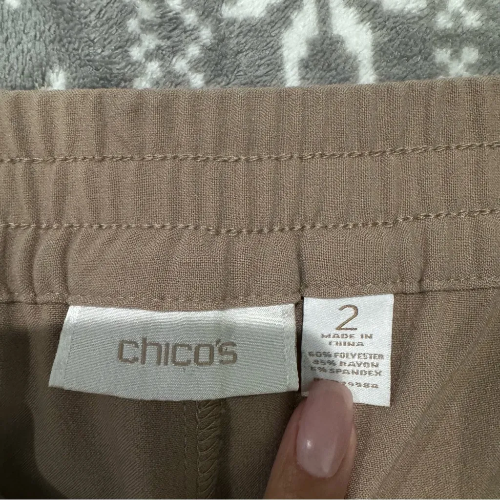 Chicos Pull On Pants Tan Zip Pockets Ankle Size 12 Chico's Size 2‎ - Image 4