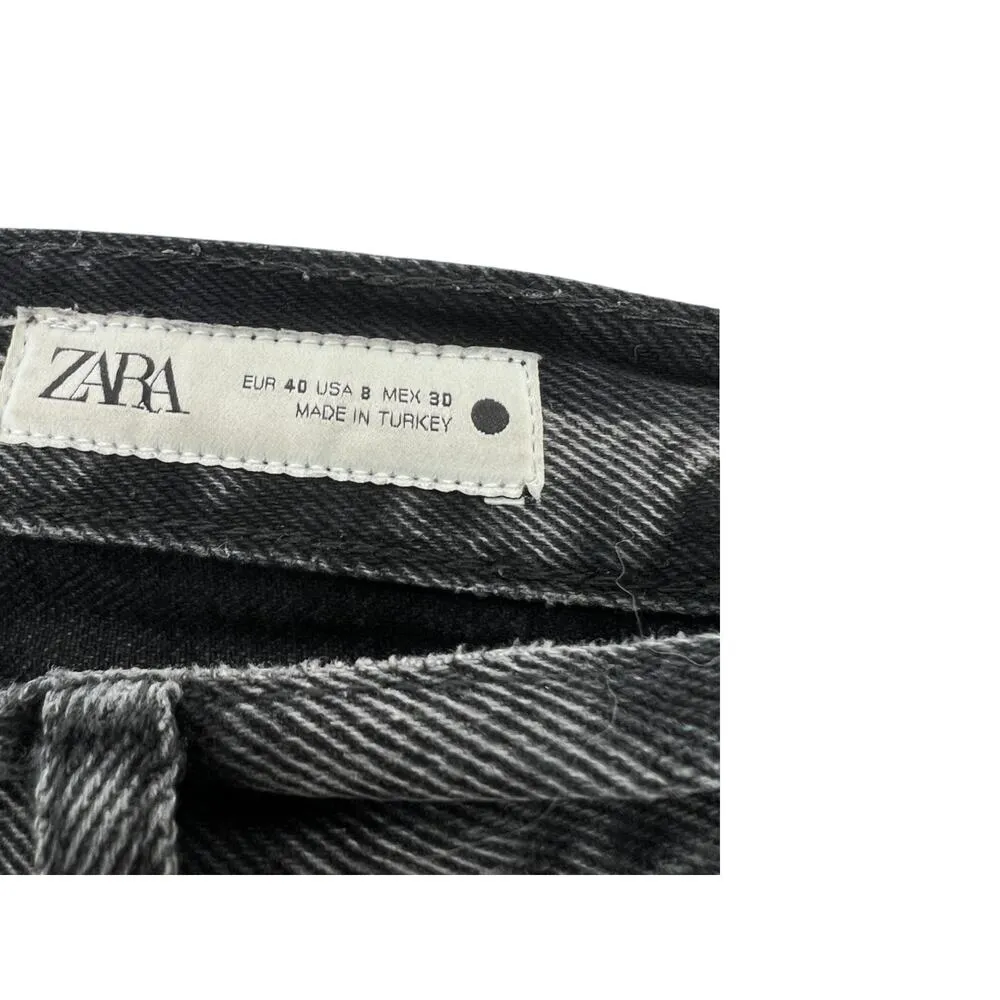 Zara | 8 | Women's Straight Leg Cropped Raw Hem Washed Black Jeans 26" Inseam - Image 3