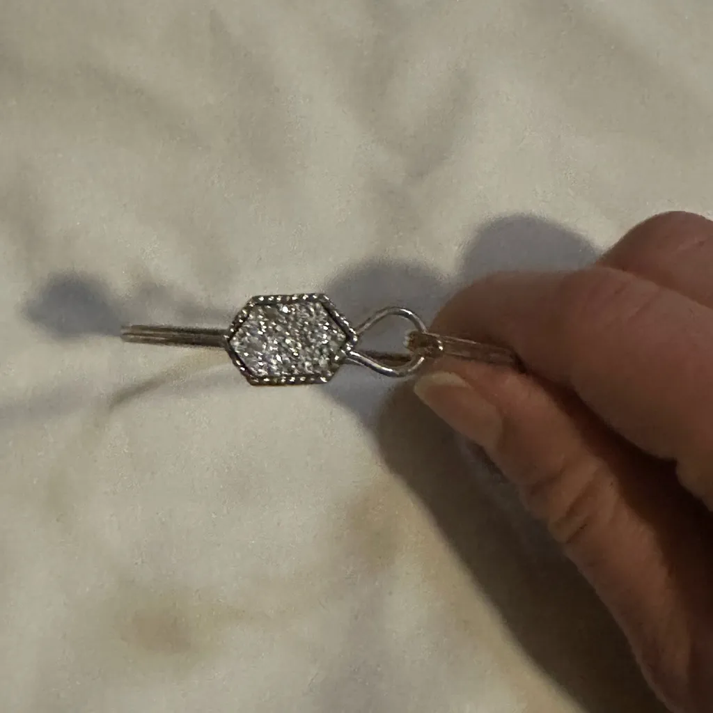 Silver Tone Hexagonal Druzy Bangle Bracelet - Image 4