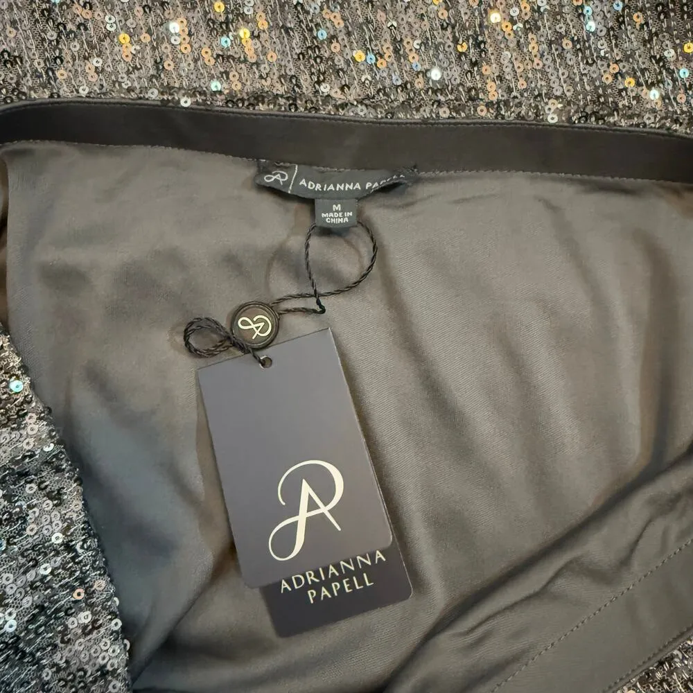 Adrianna Papell Women’s Medium Gray Silver Sequin Lined Knee Length Skirt Party - Image 6