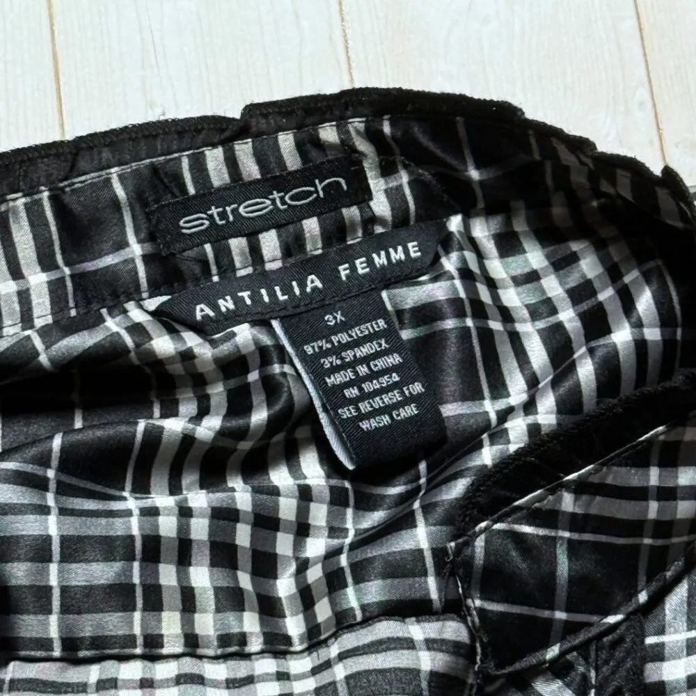 Antilia Femme Stretch Button Up Puff Sleeve Top Plus Size 3X Black and White - Image 7