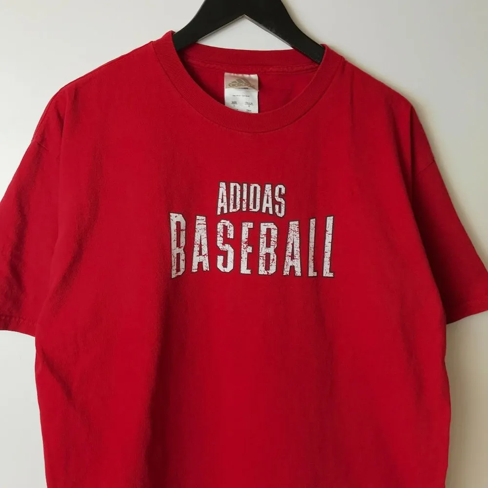 Vintage Adidas Baseball T Shirt Crossed Bat Ball Field Game Logo Red Large L - Image 7