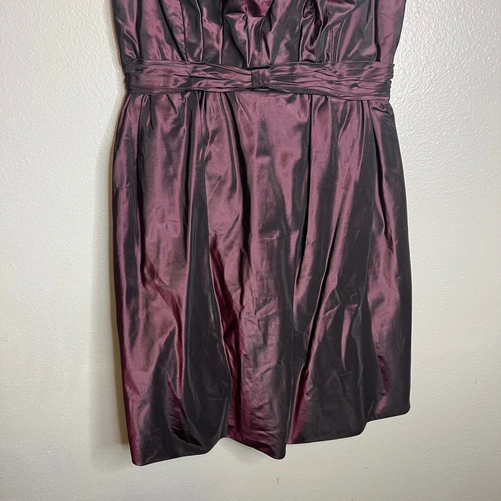 Teri Jon Rickie Freeman Silk Dress Size 14 Wine Short Ruffle Party‎ Cocktail Purple - Image 5