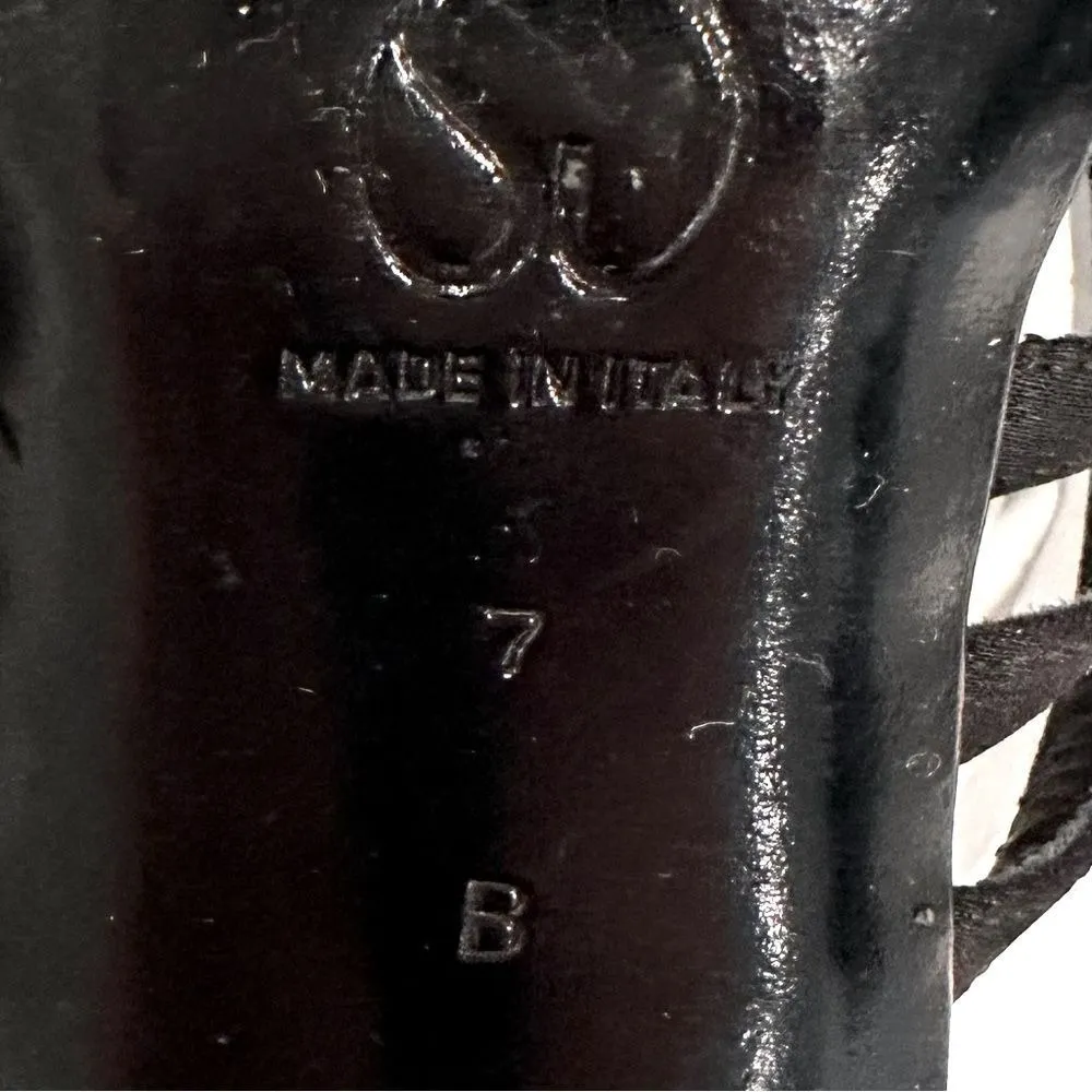 St. John Satin Pumps Floral Rhinestones Women's‎ 7B Black Strappy Mule Vintage - Image 6