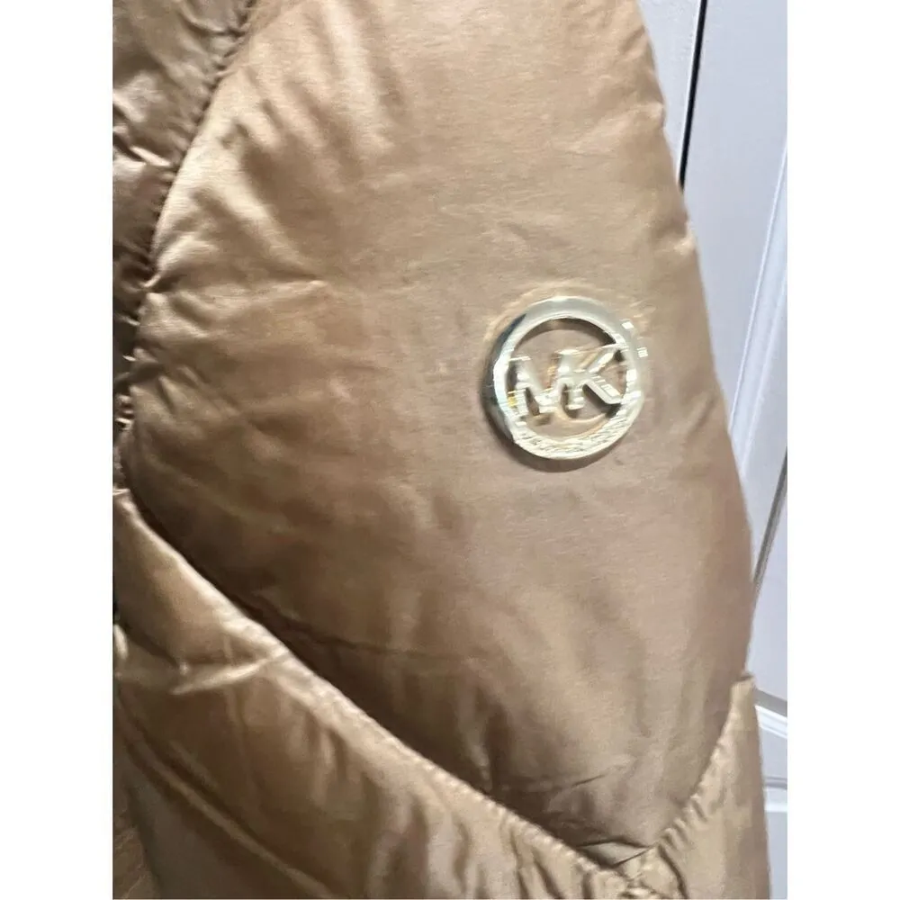 MICHAEL KORS Women's SZ M Hooded Quilted Puffer Jacket Coat Gold Lightweight NEW - Image 7