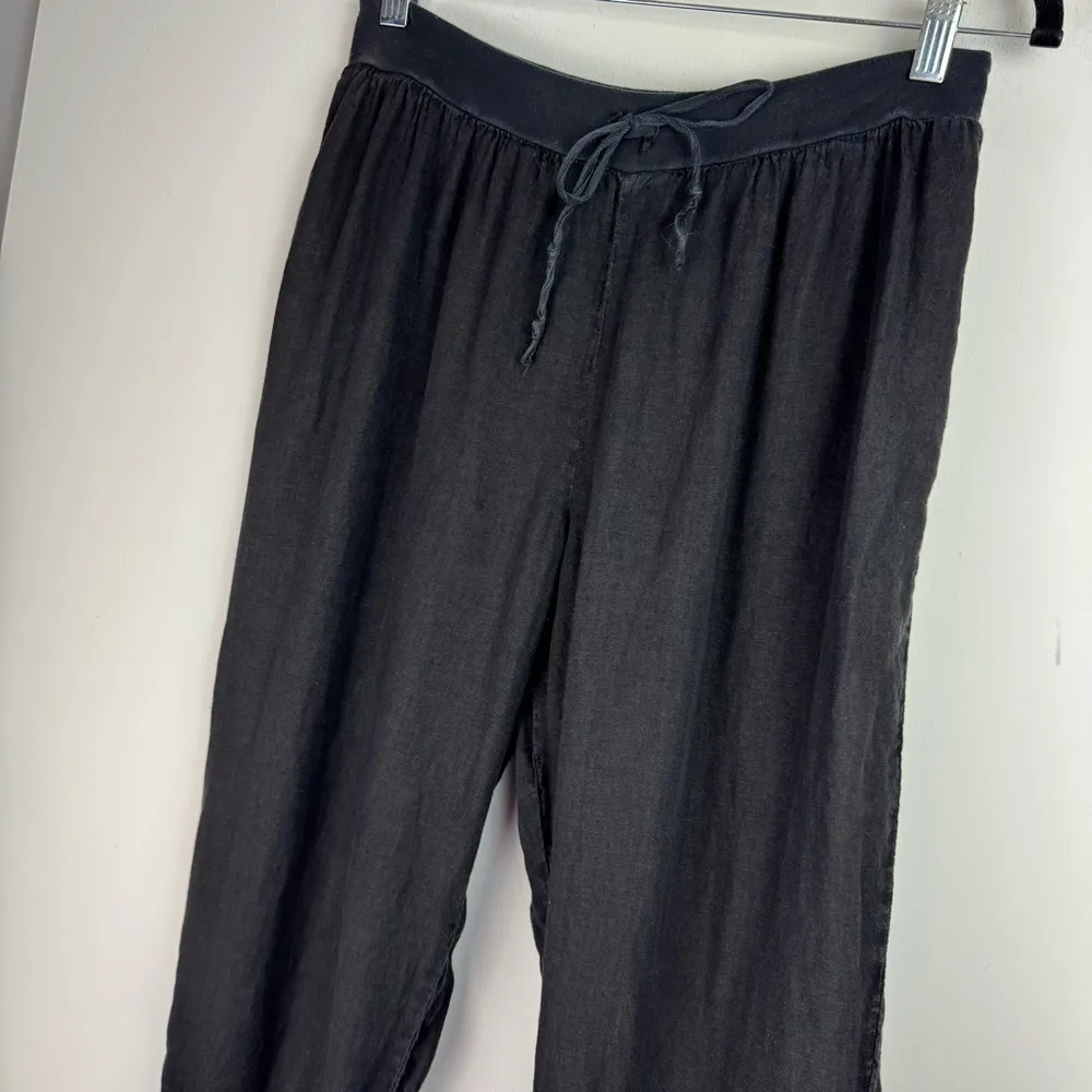 Flax Womens Linen Crop Jogger Pants Capri Sz Small Black Drawstring Waist - Image 7
