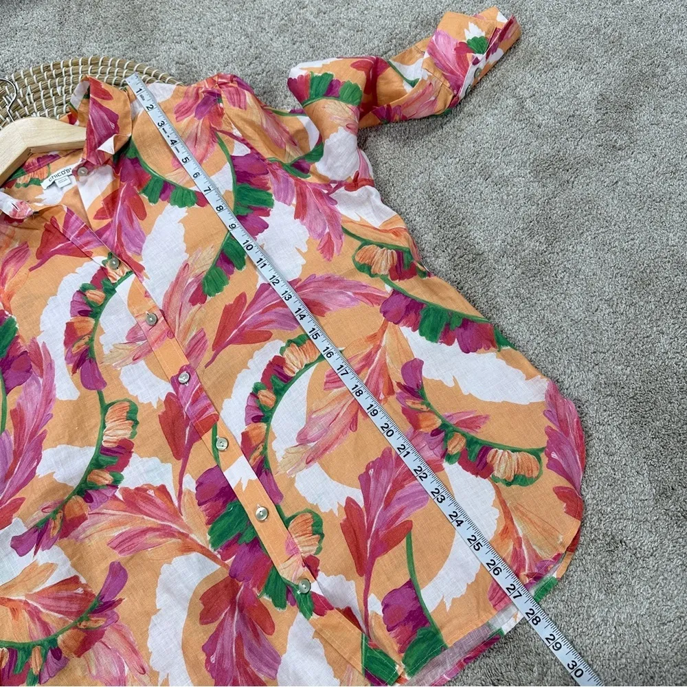 Chico’s No Iron 100% Linen 3/4 Sleeve Shirt Feather Fiesta Multicolor 2.5/US 14 - Image 13