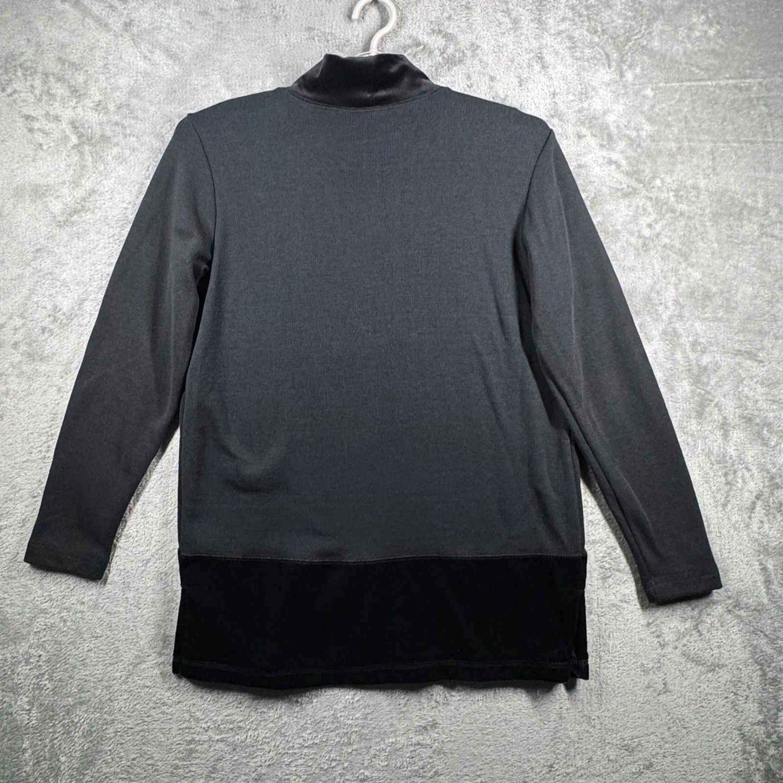 Bobbie Brooks Outfit S Vintage 90s Mock Neck Velour Patchwork Top Pants Set Goth Gray - Image 3