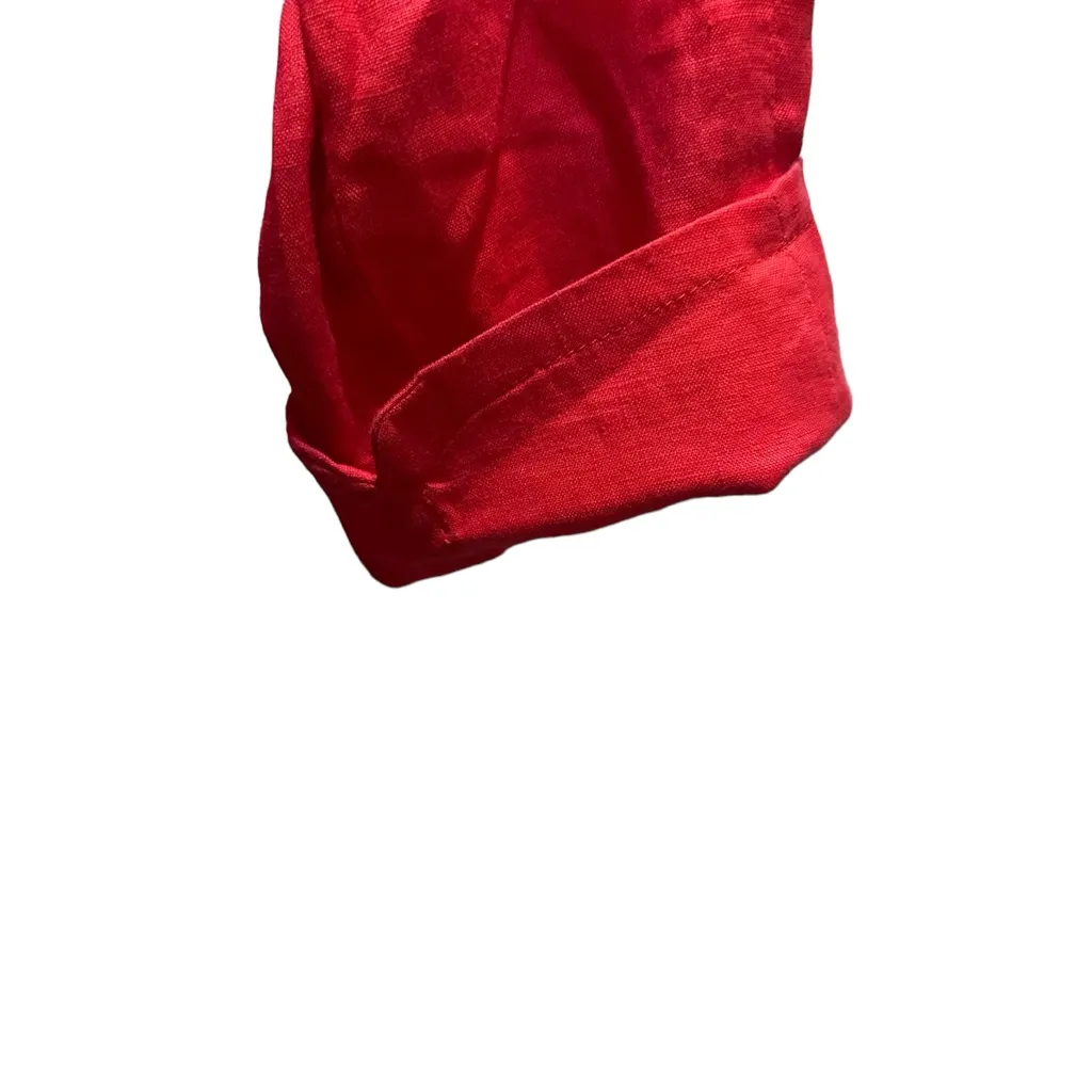 Lauren Ralph Lauren Sz 8 Womens‎ Red 100% Linen Utility Jacket Blazer Pockets - Image 3