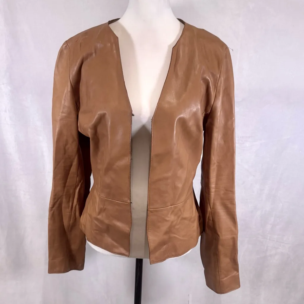 Vintage Banana Republic caramel brown 100% genuine leather blazer jacket size 8 - Image 2