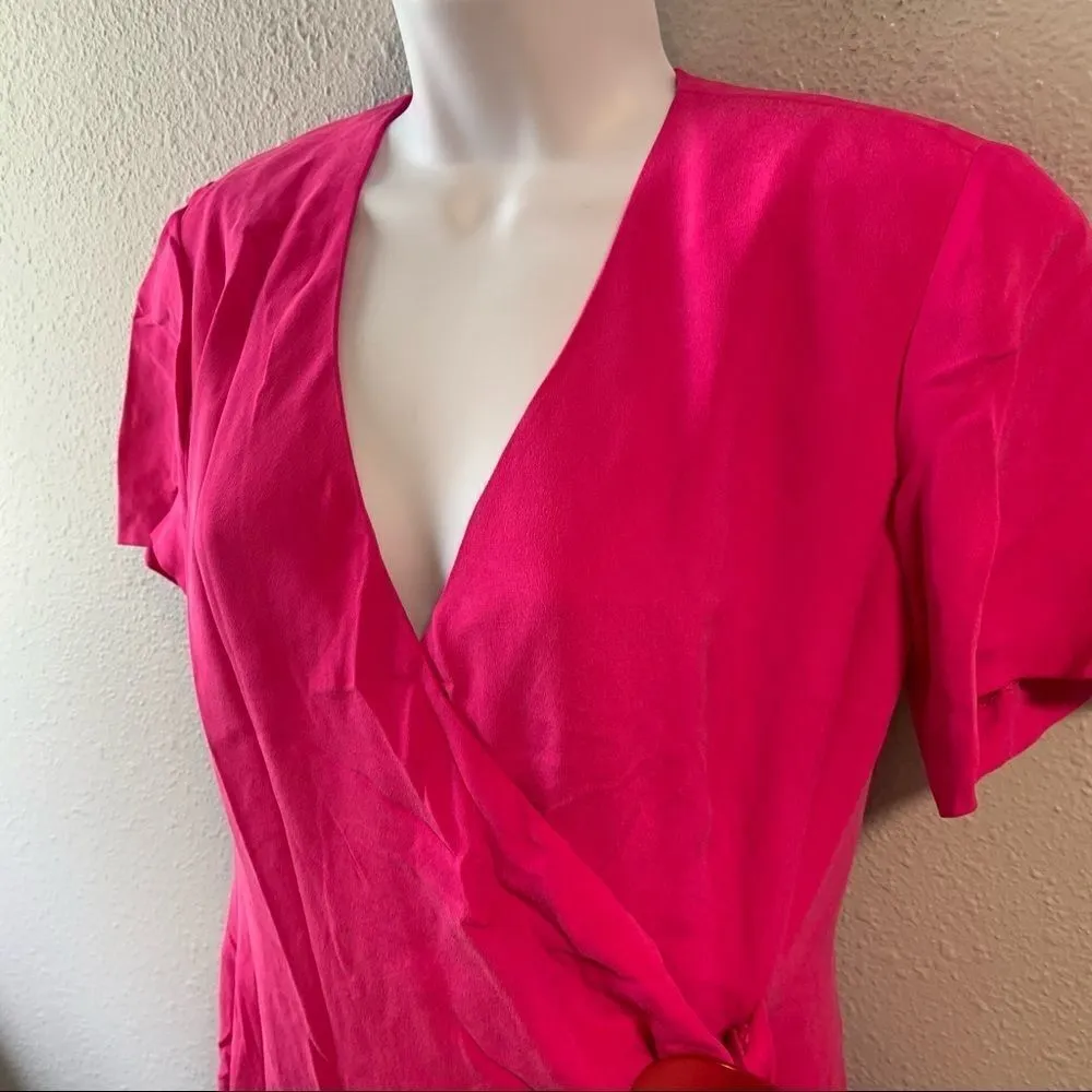 Vintage Hot Pink Silk Wrap Dress - Image 2