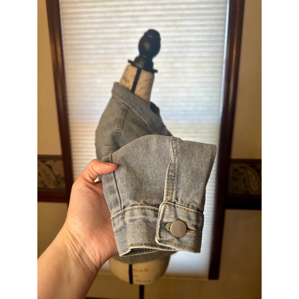 NWOT Miss Sparkling Small Cropped Embroidered w Flowers & Mushroom Jean Jacket Blue - Image 8