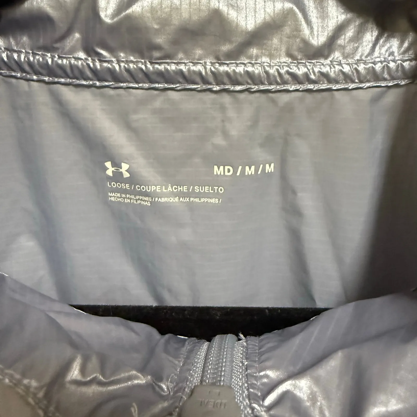 Under Armour Women's Blue Silver Woven Metallic Anorak Pullover Jacket 1/4 Zip M - Image 7