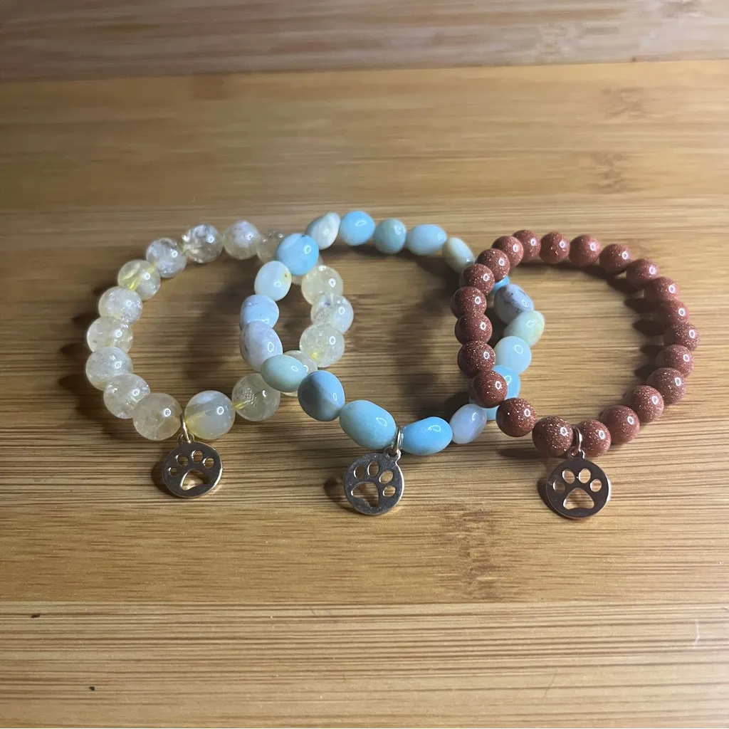 Trio of Beaded Bracelets with Paw Charms - Image 2