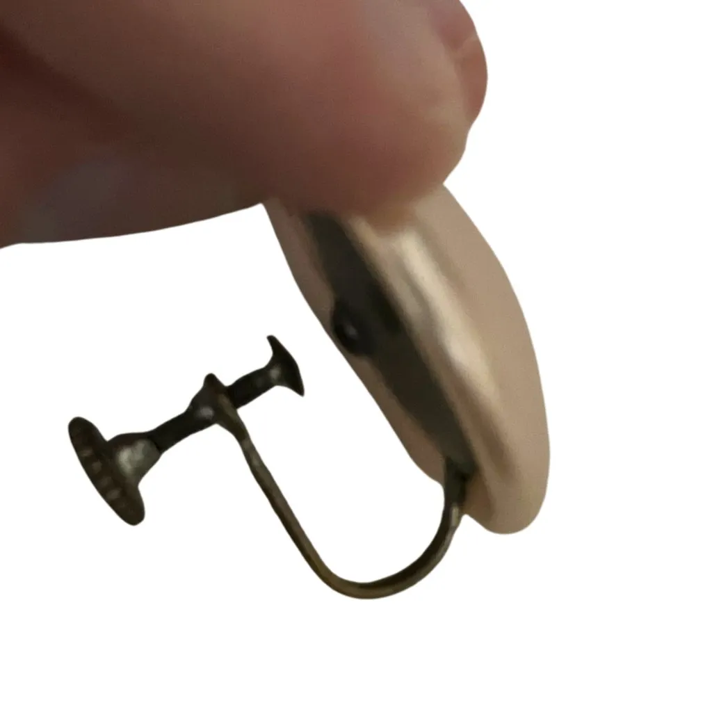 Vintage 60s Champagne Large Faux Pearl Screw Back Clip On Earrings Retro Costume - Image 5