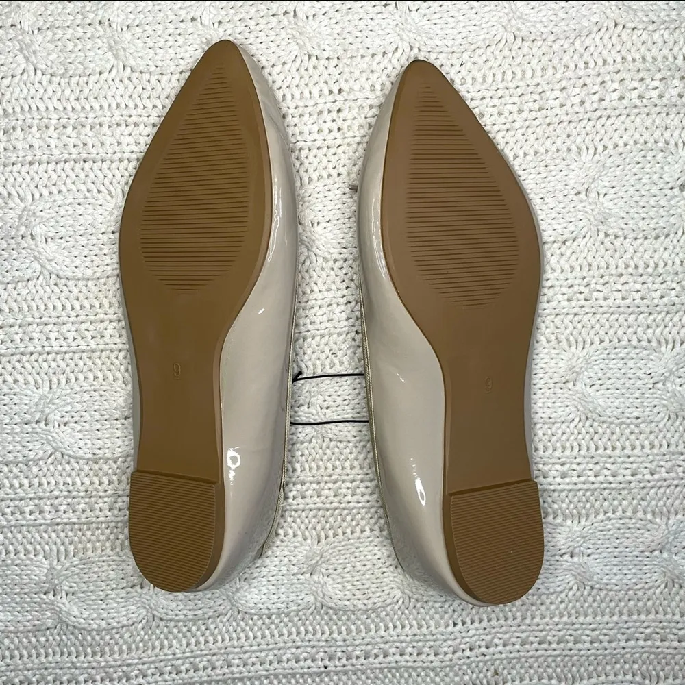 Gold Toe Womens Patent Ballet Flats with Bow and Leopard Lining in Nude Size 9 - Image 2