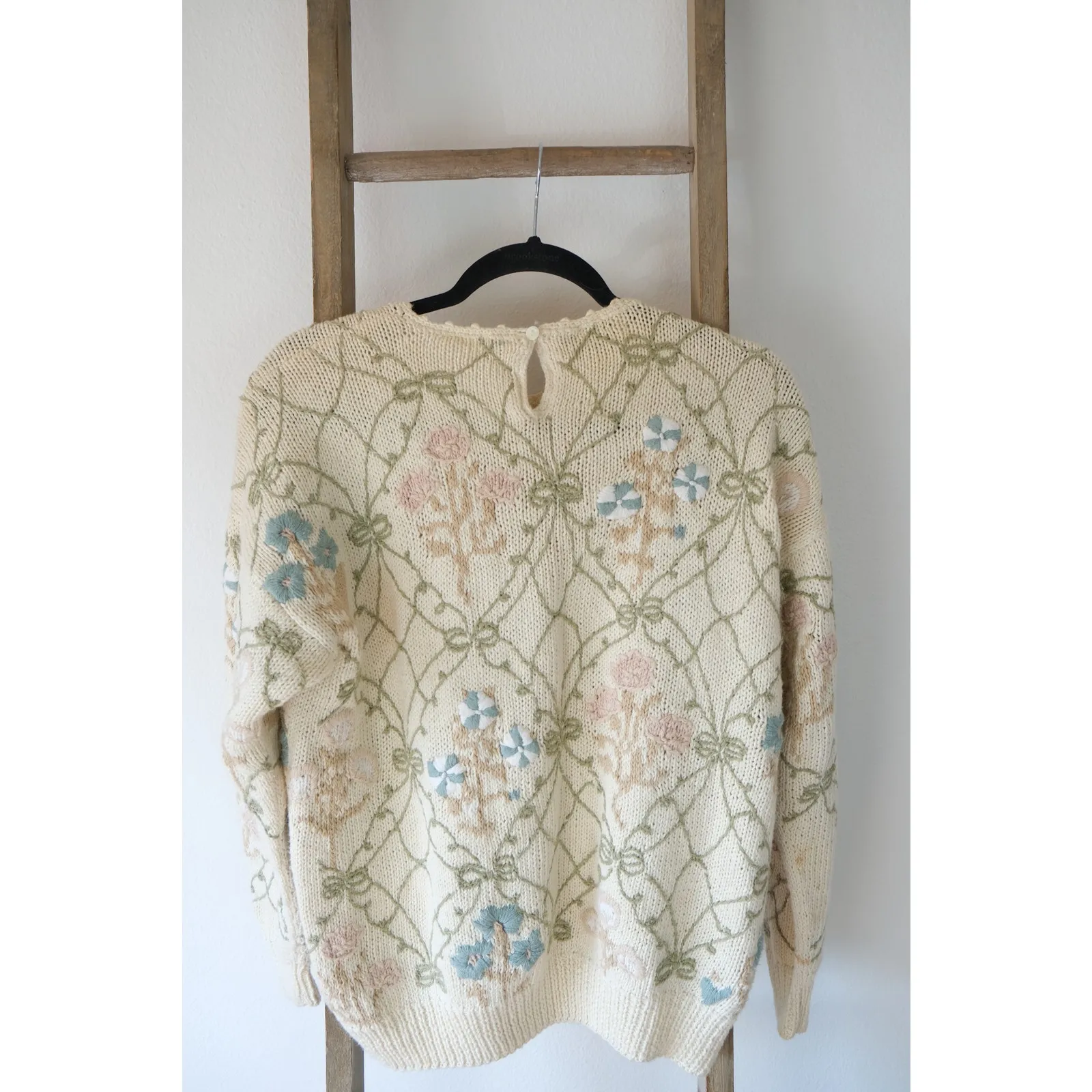 Vintage Needleworks CottageCore Whimsy Knit Floral Embroidered Sweater Women's M Size M - Image 6
