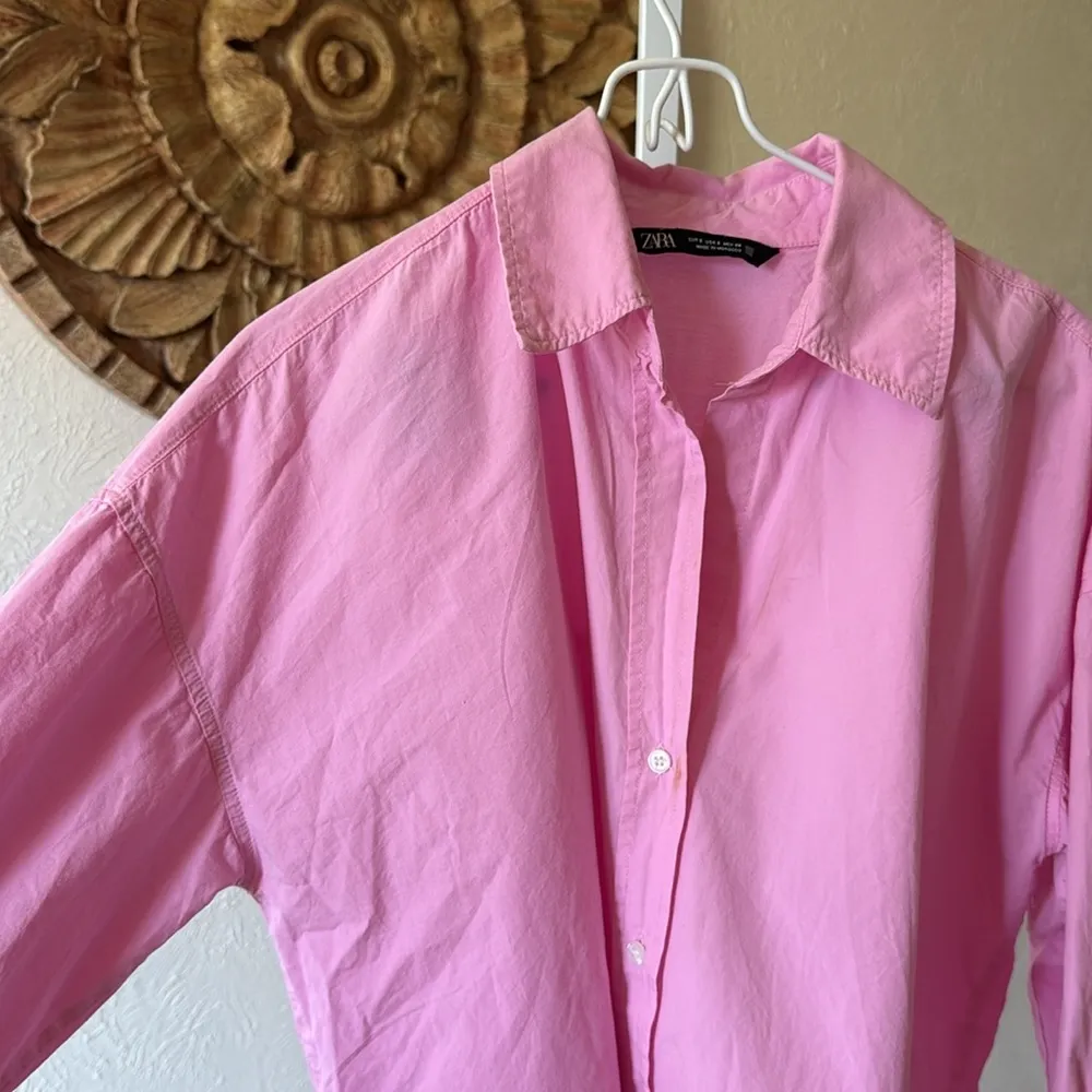 ZARA  cute bubblegum pink oversized poplin button down shirt - Image 3